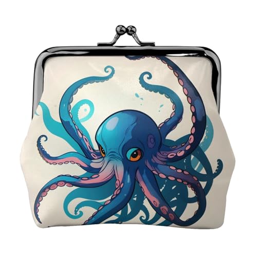 Blaue und violette Tintenfisch-Druck-Münztasche für Damen, Kussschloss, Mini-Geldbörse für Karten und Lippenstift, weiche, kompakte Geldbörse Blaue und violette Tintenfisch-Druck-Münztasche für Damen, Kussschloss, Mini-Geldbörse für Karten und Lippenstift, weiche, kompakte Geldbörse von FKGKDF