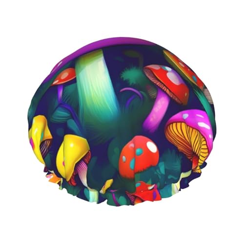 Bright Mushrooms Kunstdruck, wiederverwendbare Duschhauben für Frauen, doppellagige Haarkappe, Erwachsenen-Haarkappe für alle Haare von FKGKDF
