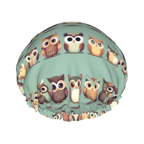 Cartoon Eulen Niedliche Druck wiederverwendbare Duschhaube für Frauen Doppel Schicht Haarkappe, Erwachsene Haarmütze für alle Haare von FKGKDF