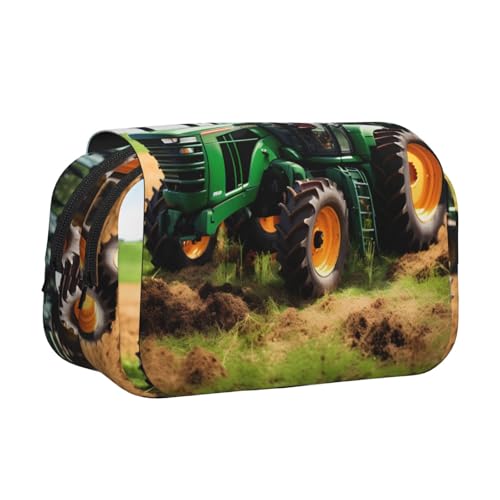 Company Federmäppchen mit Traktor-Druck, Doppel-Klappetui, Reißverschlusstaschen, großes Fassungsvermögen für Kunstbedarf und Reisen von FKGKDF