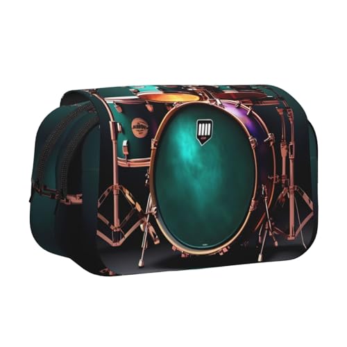 Cooles Schlagzeug-Set-Druck-Doppel-Klapp-Federmäppchen, Reißverschlusstaschen, große Kapazität für Kunstbedarf und Reisen von FKGKDF