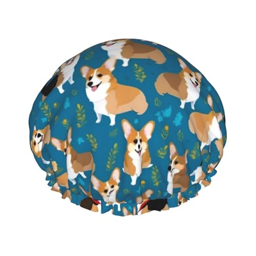 Corgi Print Wiederverwendbare Duschkappe für Frauen, Doppel Schicht Haarkappe, Erwachsene Haarhaube für alle Haare von FKGKDF