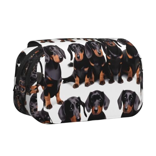 Dackel-Weiner Haustier-Hunde-Aufdruck, Doppel-Klapp-Federmäppchen, Reißverschlusstaschen, großes Fassungsvermögen für Kunstbedarf und Reisen von FKGKDF