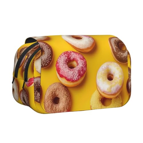 Doppel-Klapp-Federmäppchen mit Donut-Druck, Reißverschlusstaschen, großes Fassungsvermögen für Kunstbedarf und Reisen von FKGKDF