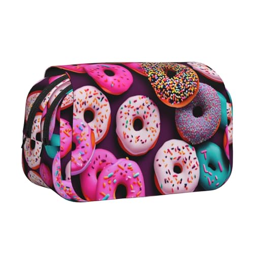 Doppel-Klapp-Federmäppchen mit Donut-Druck, Reißverschlusstaschen, großes Fassungsvermögen für Kunstbedarf und Reisen von FKGKDF
