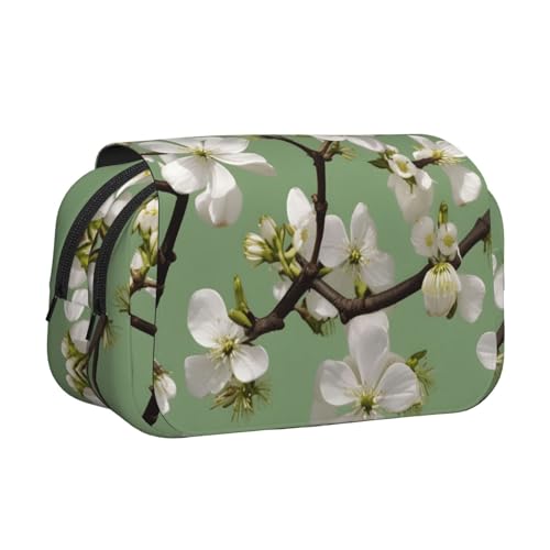 Doppel-Klapp-Federmäppchen mit Hundeholzblüten-Aufdruck, Reißverschlusstaschen, großes Fassungsvermögen für Kunstbedarf und Reisen von FKGKDF