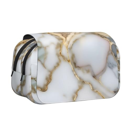 Doppel-Klapp-Federmäppchen mit Marmor-Druck, Reißverschlusstaschen, großes Fassungsvermögen für Kunstbedarf und Reisen von FKGKDF