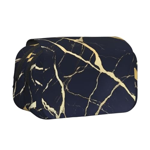 Doppel-Klapp-Federmäppchen mit Marmor-Druck, Reißverschlusstaschen, großes Fassungsvermögen für Kunstbedarf und Reisen von FKGKDF