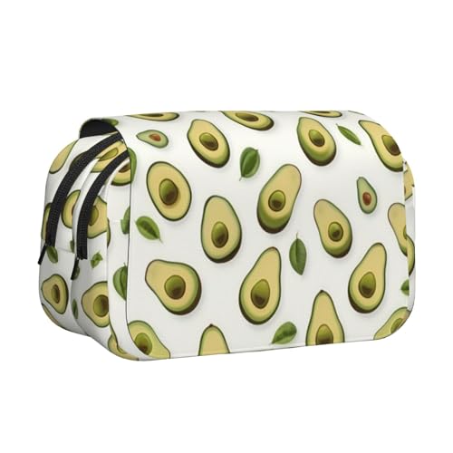 Doppel-Klappetui mit Avocado-Druck, Reißverschlusstaschen, großes Fassungsvermögen für Kunstbedarf und Reisen von FKGKDF
