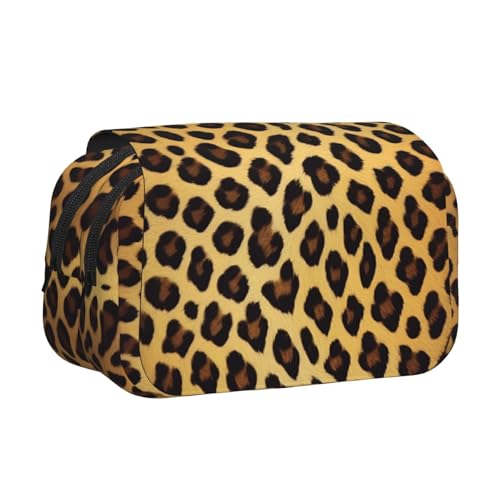 Doppel-Klappetui mit Leopardenmuster, Reißverschlusstaschen, großes Fassungsvermögen für Kunstbedarf und Reisen von FKGKDF