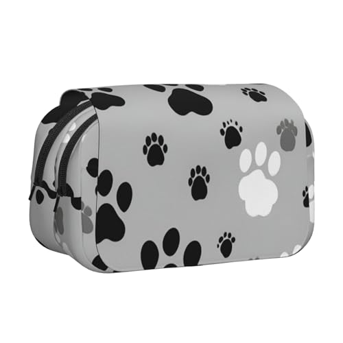Doppel-Klappetui mit Pfotenabdruck-Design, Reißverschlusstaschen, großes Fassungsvermögen für Kunstbedarf und Reisen von FKGKDF