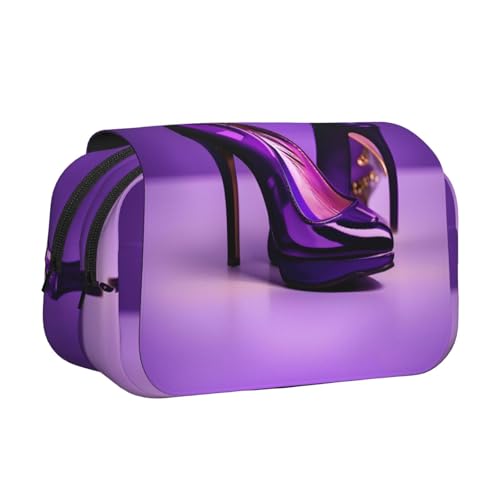 Elegante violette High Heels mit Lippenstift-Druck, doppeltes Klapp-Federmäppchen, Reißverschlusstaschen, großes Fassungsvermögen für Kunstbedarf und Reisen von FKGKDF