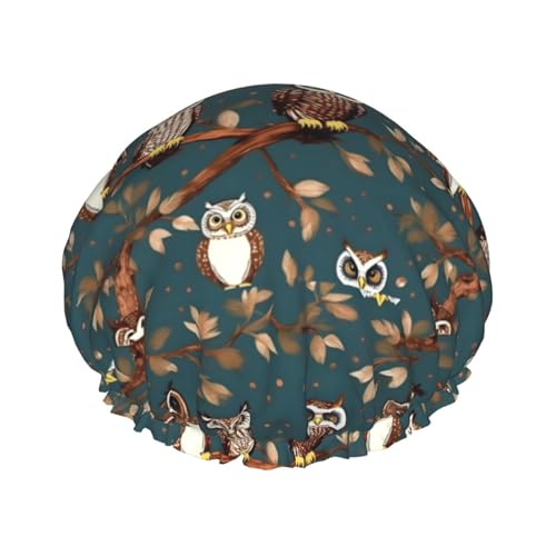 Eulen auf den Ästen der Bäume Print Wiederverwendbare Duschhauben für Frauen, Doppel Schicht Haarkappe, Erwachsene Haarmütze für alle Haare von FKGKDF