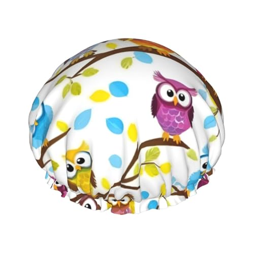 Eulen auf den Ästen der Bäume Print Wiederverwendbare Duschhauben für Frauen, Doppel Schicht Haarkappe, Erwachsene Haarmütze für alle Haare von FKGKDF