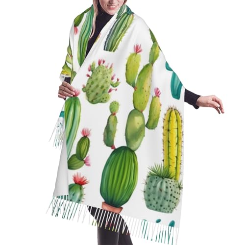 FKGKDF Klassischer Schal mit Kaktusdruck, Kaschmir-Quaste, Winterschal, weich und warm, für kaltes Wetter FKGKDF Klassischer Schal mit Kaktusdruck, Kaschmir-Quaste, Winterschal, weich und warm, für kaltes Wetter von FKGKDF
