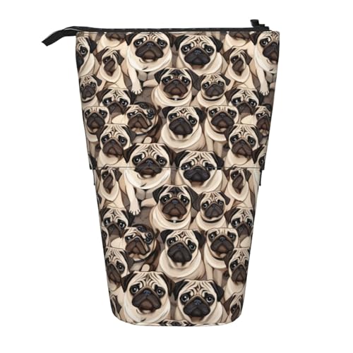 FKGKDF Lustiges Mops-Muster Druck Stehende Bleistifttasche Teleskop-Bleistifttasche tragbar für Büro von FKGKDF