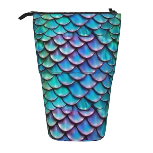 FKGKDF Meerjungfrau Blaugrün Fischschuppen Druck Stehende Bleistifttasche Teleskop-Bleistifttasche tragbar für Büro von FKGKDF