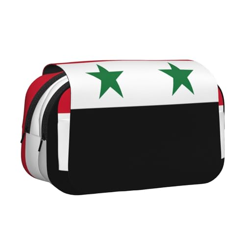 Federmäppchen, Motiv: Flagge der Arabischen Republik Syrien, doppeltes Klappetui, Reißverschlusstaschen, großes Fassungsvermögen für Kunstbedarf und Reisen von FKGKDF