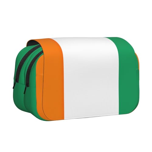 Federmäppchen, Motiv: Flagge der Elfenbeinküste, Doppel-Klappetui, Reißverschlusstaschen, großes Fassungsvermögen für Kunstbedarf und Reisen von FKGKDF