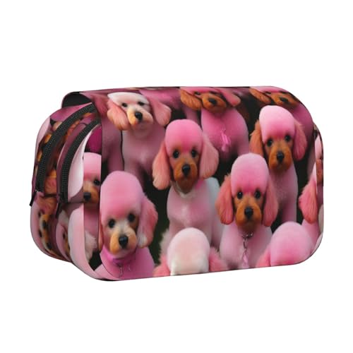 Federmäppchen, Motiv: rosa Pudel und Hunde, doppeltes Klappetui, Reißverschlusstaschen, großes Fassungsvermögen, für Kunstbedarf und Reisen von FKGKDF
