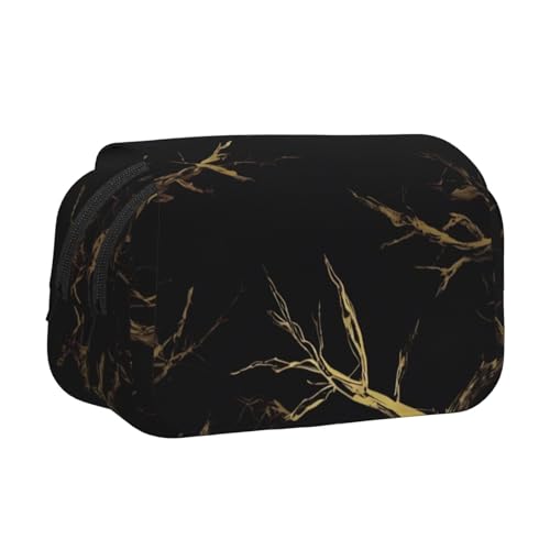 Federmäppchen mit 3D-Goldmarmorierung, Doppel-Klappetui, Reißverschlusstaschen, großes Fassungsvermögen für Kunstbedarf und Reisen von FKGKDF