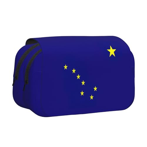 Federmäppchen mit Alaska-Staatsflaggen-Druck, Doppel-Klappetui, Reißverschlusstaschen, großes Fassungsvermögen für Kunstbedarf und Reisen von FKGKDF