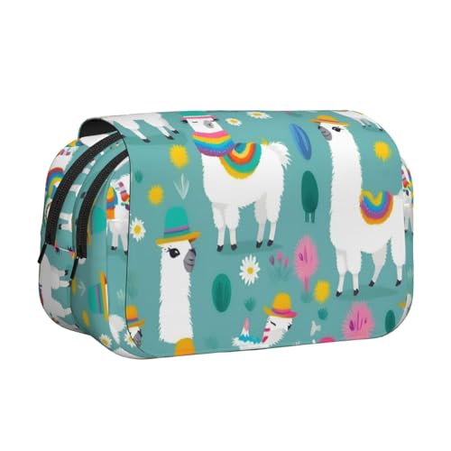 Federmäppchen mit Alpaka-Llama-Druck, Doppel-Klappetui, Reißverschlusstaschen, großes Fassungsvermögen für Kunstbedarf und Reisen von FKGKDF