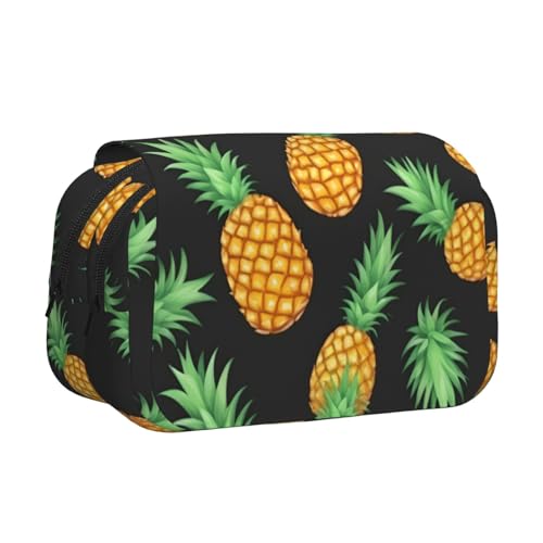 Federmäppchen mit Ananas-Aufdruck, doppeltes Klappetui, Reißverschlusstaschen, großes Fassungsvermögen für Kunstbedarf und Reisen von FKGKDF