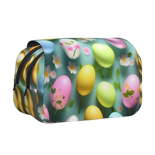 Federmäppchen mit Aufschrift "Happy Easter Holiday", doppeltes Klappetui, Reißverschlusstaschen, großes Fassungsvermögen für Kunstbedarf und Reisen von FKGKDF