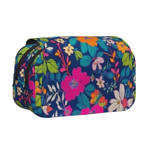 Federmäppchen mit Blumendruck, doppeltes Klappetui, Reißverschlusstaschen, großes Fassungsvermögen für Kunstbedarf und Reisen von FKGKDF