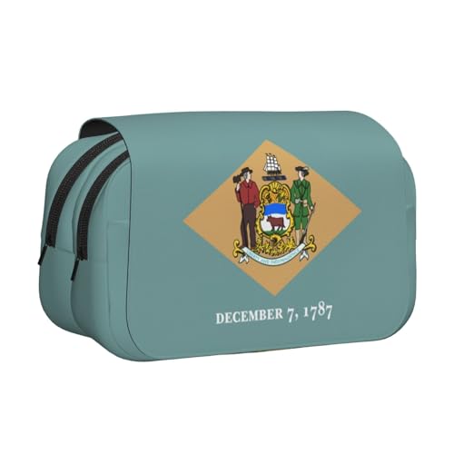 Federmäppchen mit Flaggen-Motiv von Delaware, Doppel-Klappetui, Reißverschlusstaschen, großes Fassungsvermögen für Kunstbedarf und Reisen von FKGKDF