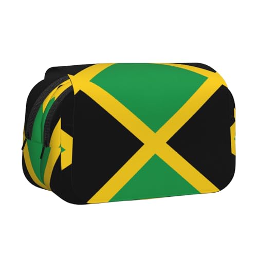 Federmäppchen mit Flaggenmotiv von Jamaika, Doppel-Klappetui, Reißverschlusstaschen, großes Fassungsvermögen für Kunstbedarf und Reisen von FKGKDF