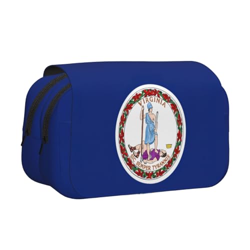 Federmäppchen mit Flaggenmotiv von Virginia, Doppel-Klappetui, Reißverschlusstaschen, großes Fassungsvermögen für Kunstbedarf und Reisen von FKGKDF
