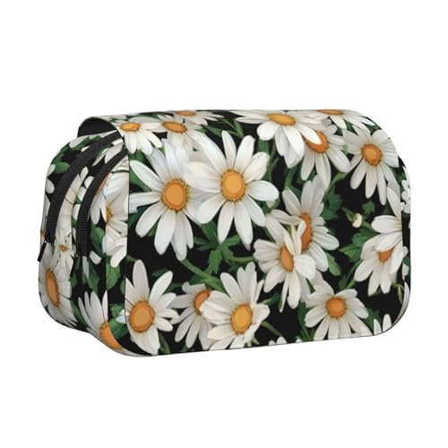 Federmäppchen mit Gänseblümchen-Motiv, Doppel-Klappetui, Reißverschlusstaschen, großes Fassungsvermögen für Kunstbedarf und Reisen von FKGKDF