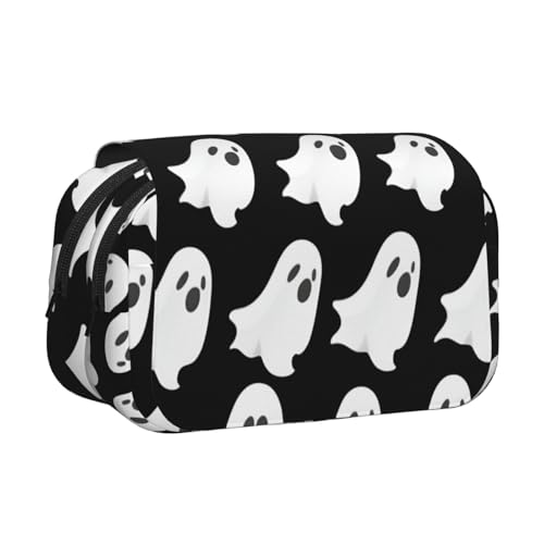 Federmäppchen mit Geister-Halloween-Muster, Doppel-Klappetui, Reißverschlusstaschen, große Kapazität für Kunstbedarf und Reisen Federmäppchen mit Geister-Halloween-Muster, Doppel-Klappetui, Reißverschlusstaschen, große Kapazität für Kunstbedarf und Reisen von FKGKDF