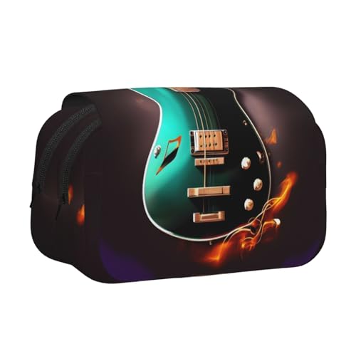 Federmäppchen mit Gitarren-Druck, Doppel-Klappetui, Reißverschlusstaschen, großes Fassungsvermögen, für Kunstbedarf und Reisen von FKGKDF