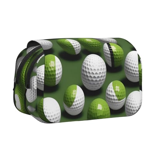 Federmäppchen mit Golfball-Aufdruck, Doppel-Klappetui, Reißverschlusstaschen, großes Fassungsvermögen für Kunstbedarf und Reisen von FKGKDF