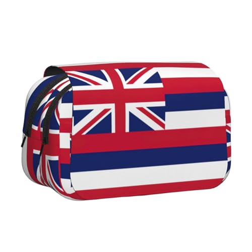 Federmäppchen mit Hawaii-Flaggen-Druck, Doppel-Klappetui, Reißverschlusstaschen, großes Fassungsvermögen für Kunstbedarf und Reisen von FKGKDF