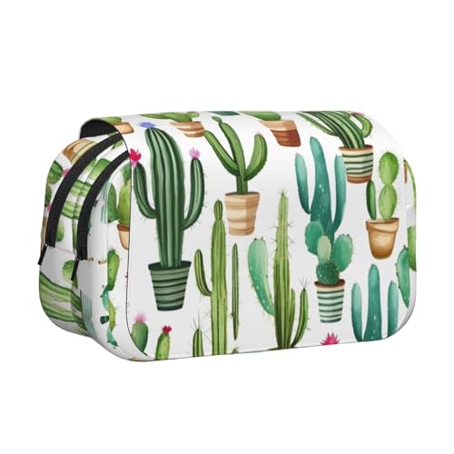 Federmäppchen mit Kaktus-Blumendruck, doppeltes Klappetui, Reißverschlusstaschen, großes Fassungsvermögen für Kunstbedarf und Reisen von FKGKDF