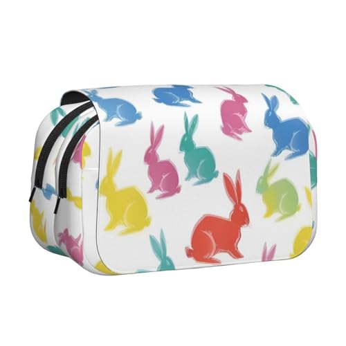 Federmäppchen mit Kaninchen-Motiv, doppeltes Klapp-Federmäppchen, Reißverschlusstaschen, großes Fassungsvermögen für Kunstbedarf und Reisen von FKGKDF