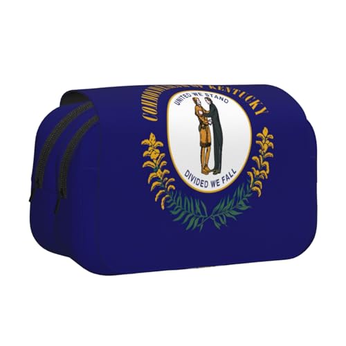 Federmäppchen mit Kentucky-Staatsflaggen-Druck, Doppel-Klappetui, Reißverschlusstaschen, großes Fassungsvermögen für Kunstbedarf und Reisen von FKGKDF