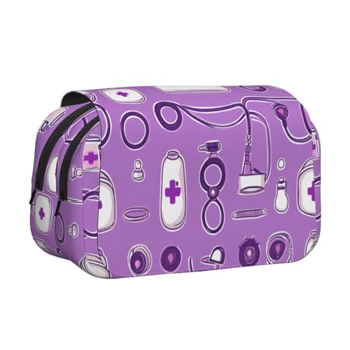 Federmäppchen mit Krankenschwestermuster, violett, doppeltes Klappetui, Reißverschlusstaschen, großes Fassungsvermögen, für Kunstbedarf und Reisen von FKGKDF