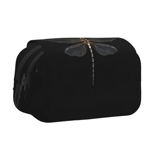 Federmäppchen mit Libellen-Aufdruck, Doppel-Klappetui, Reißverschlusstaschen, großes Fassungsvermögen, für Kunstbedarf und Reisen von FKGKDF