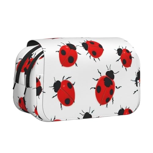 Federmäppchen mit Marienkäfer-Aufdruck, Doppel-Klappetui, Reißverschlusstaschen, großes Fassungsvermögen für Kunstbedarf und Reisen von FKGKDF