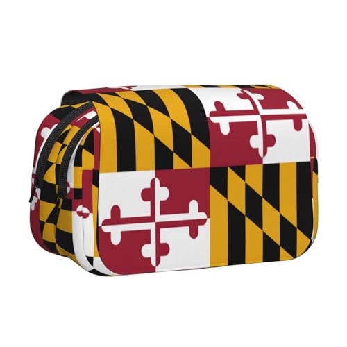 Federmäppchen mit Maryland-Staatsflaggen-Druck, Doppel-Klappetui, Reißverschlusstaschen, großes Fassungsvermögen für Kunstbedarf und Reisen von FKGKDF
