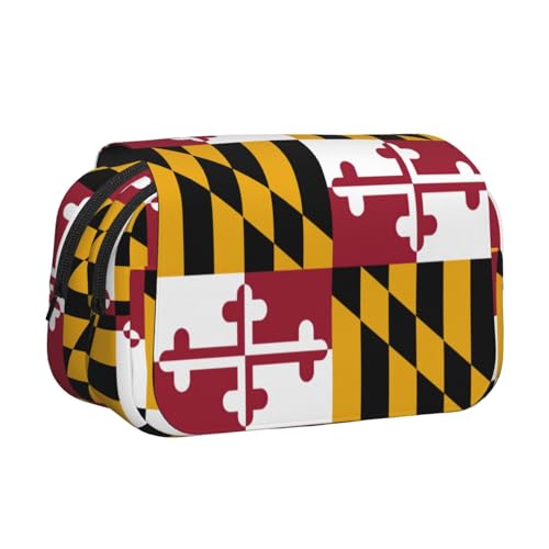 Federmäppchen mit Maryland-Staatsflaggen-Druck, Doppel-Klappetui, Reißverschlusstaschen, großes Fassungsvermögen für Kunstbedarf und Reisen von FKGKDF
