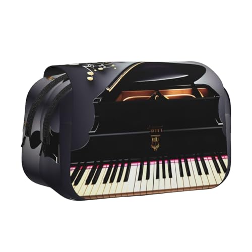 Federmäppchen mit Musiknoten-Klavierdruck, Doppel-Klappetui, Reißverschlusstaschen, großes Fassungsvermögen für Kunstbedarf und Reisen von FKGKDF
