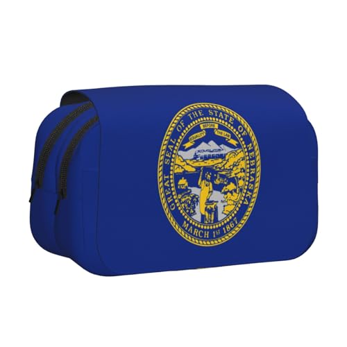 Federmäppchen mit Nebraska-Flaggen-Druck, Doppel-Klappetui, Reißverschlusstaschen, großes Fassungsvermögen für Kunstbedarf und Reisen von FKGKDF