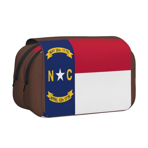 Federmäppchen mit Nord-Carolina-Flaggen-Druck, doppeltes Klapp-Federmäppchen, Reißverschlusstaschen, großes Fassungsvermögen für Kunstbedarf und Reisen von FKGKDF