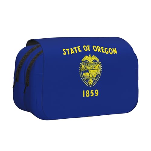 Federmäppchen mit Oregon-Flaggen-Druck, Doppel-Klappetui, Reißverschlusstaschen, großes Fassungsvermögen für Kunstbedarf und Reisen von FKGKDF